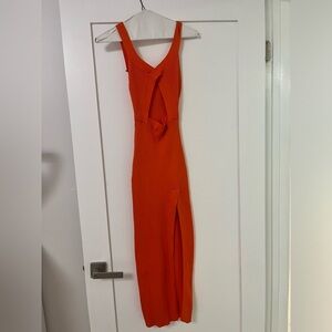 Orange midi cut out dress with slit- perfect for summer- worn once- fits xs